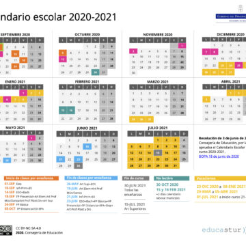 Calendario escolar, curso 2020-2021