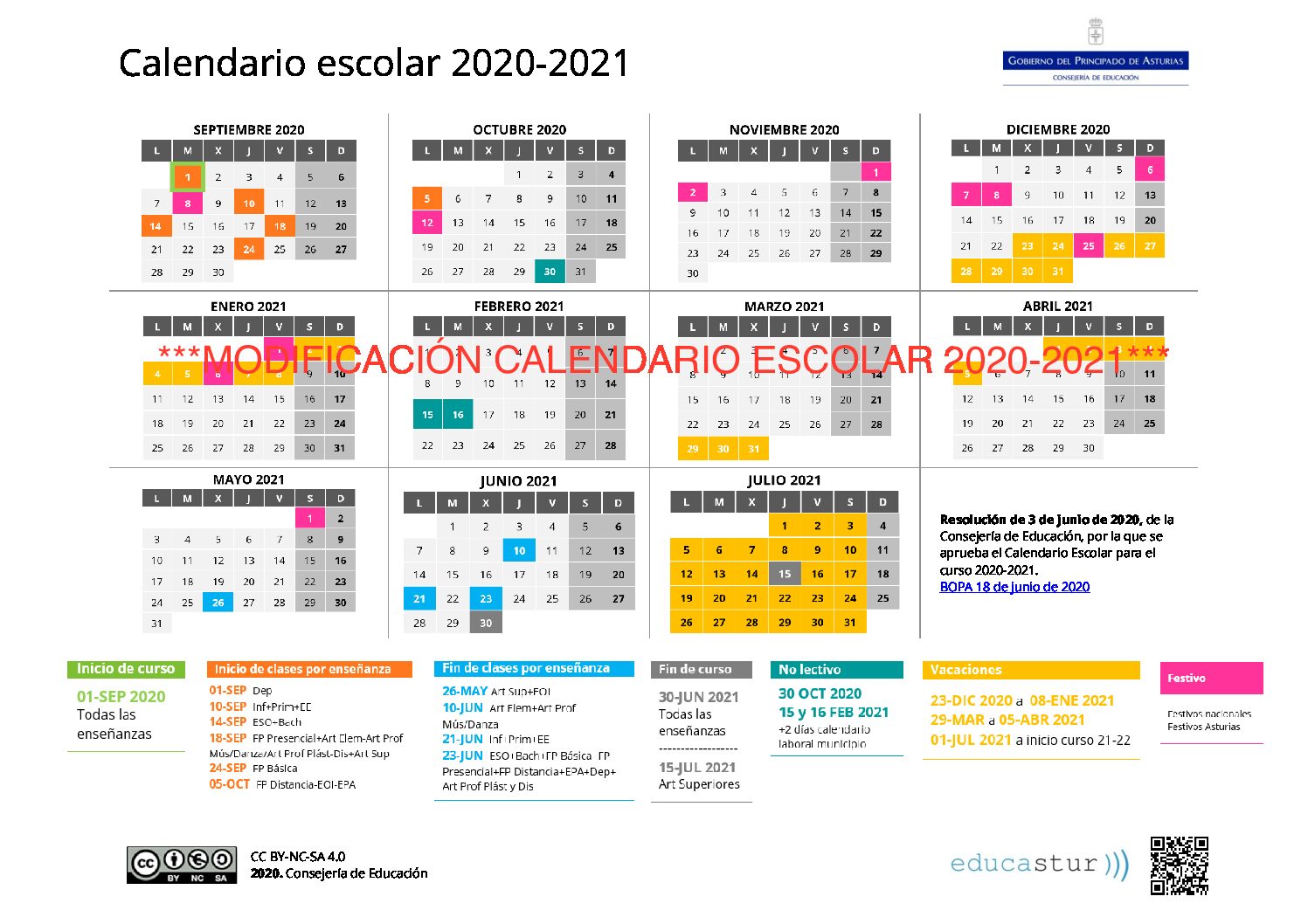 ***IMPORTANTE*** Se modifica el calendario escolar 2020-2021