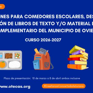 Convocatoria de subvenciones para comedores escolares, desayunos y la adquisición de libros de texto y/o material didáctico complementario en el municipio de Oviedo.