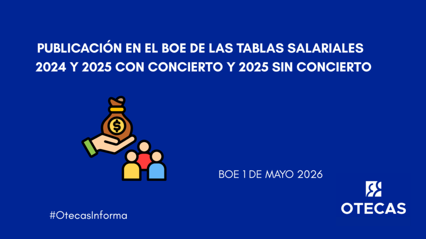Publicación BOE de las tablas salariales 2024 y 2025 con concierto y 2025 sin concierto.